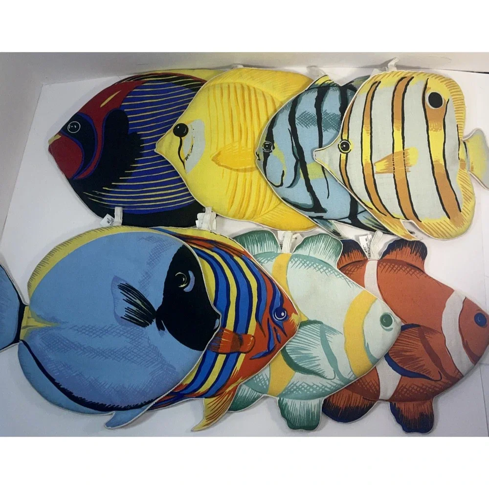 Set of 8 Vtg HSM Hallie St. Mary INC nautical Fish Decorative Cushions Hot Pads
